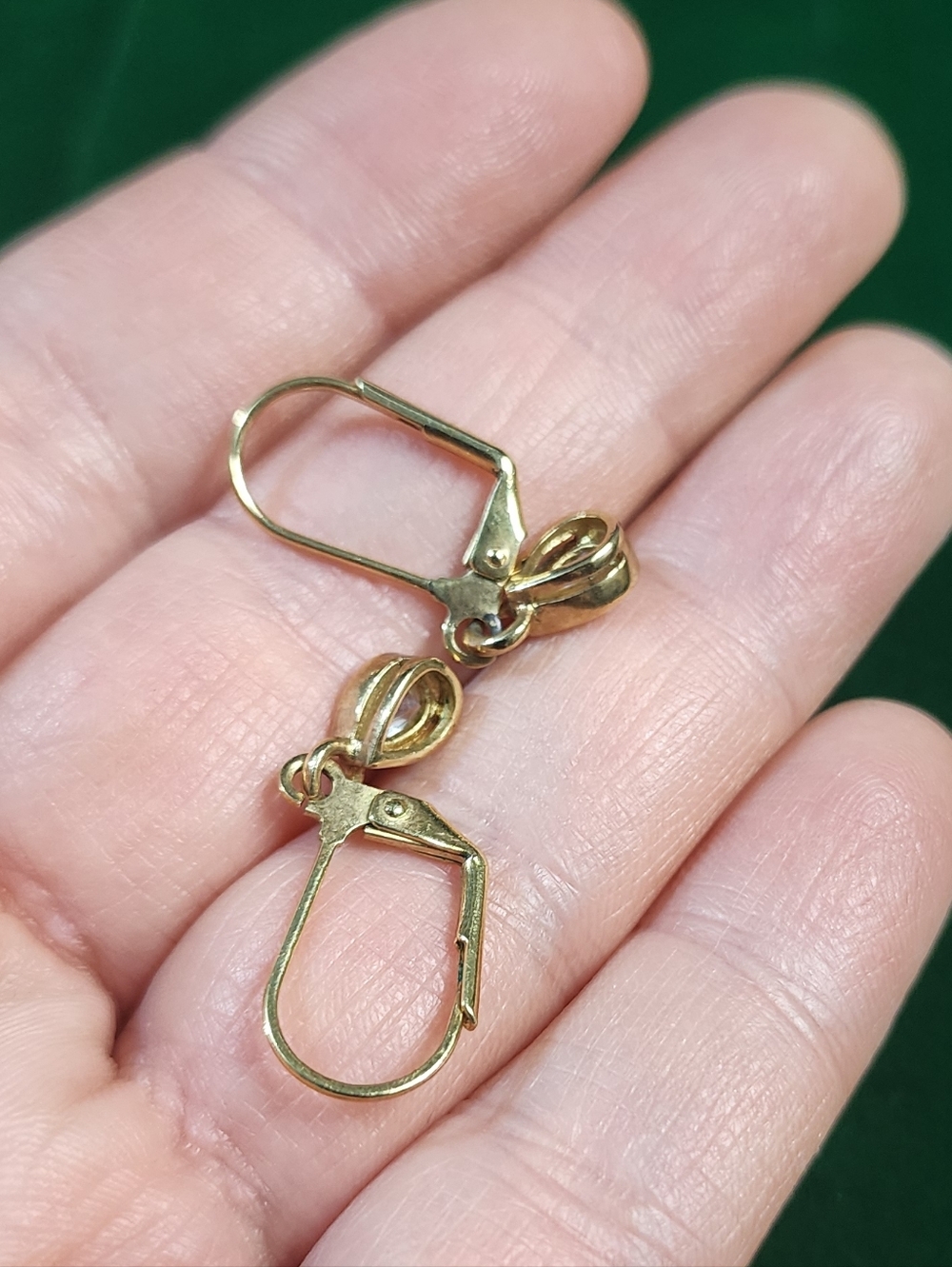 Vintage 1990s Gold Tone Teardrop Rhinestone Dangle Earrings Minimalist - Picture 5 of 5